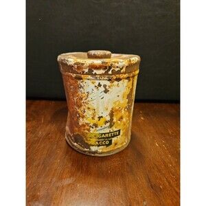 Vintage Metal Velvet Tobacco Can Rustic Primitive Canister Pipe Cigarette Smoke